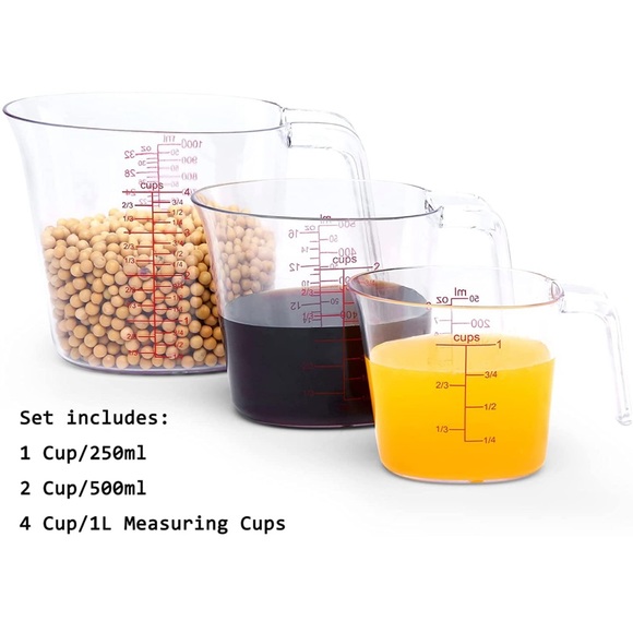 3-Piece Measuring Cups Set, Plastic Measuring Cup Stackable Design - Clear - Picture 4 of 6